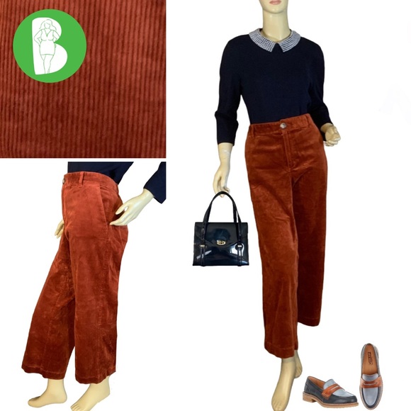 LOFT BURNT ORANGE CROPPED WIDE LEG CORDUROY PANTS (10) - Picture 1 of 14